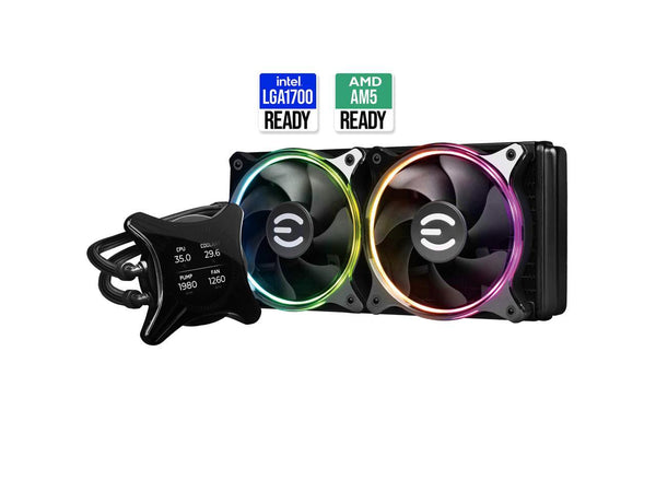 EVGA CLCx 280mm All-In-One LCD CPU Liquid Cooler, 2x 140mm PWM ARGB Fans, Intel,