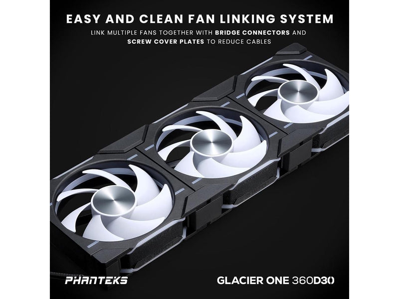 Phanteks Glacier One 360D30 Premium D-RGB AIO Liquid CPU Cooler, DRGB Pump Cap