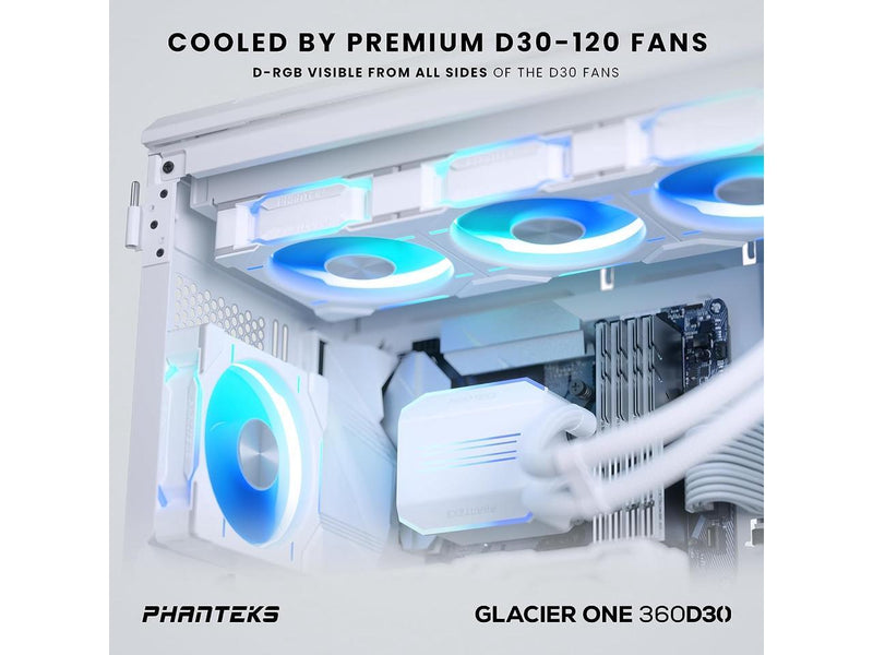 Phanteks Glacier One 360D30 Premium D-RGB AIO Liquid CPU Cooler, DRGB Pump Cap