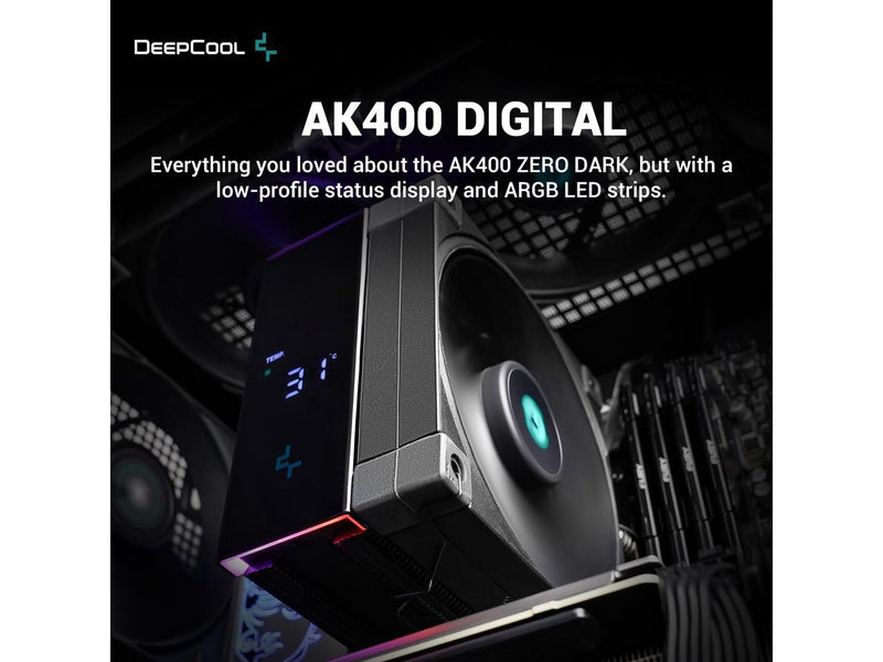 DeepCool AK400 DIGITAL Air Cooler, Single Tower, Real-Time CPU Status Screen, 4