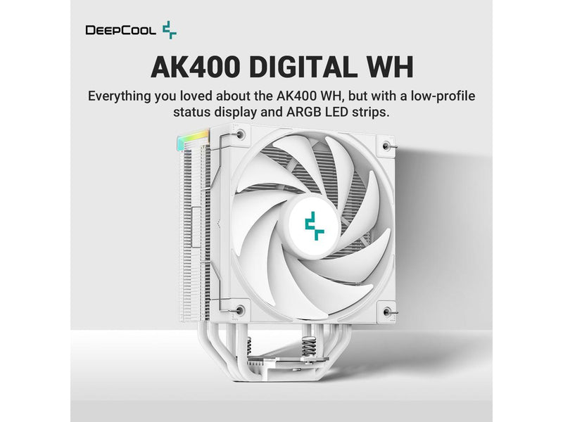 DeepCool AK400 DIGITAL WH Air Cooler, Single Tower, Real-Time CPU Status Screen,