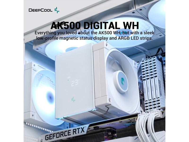 DeepCool AK500 WH DIGITAL Air Cooler, Single Wide Tower, Real-Time CPU Status