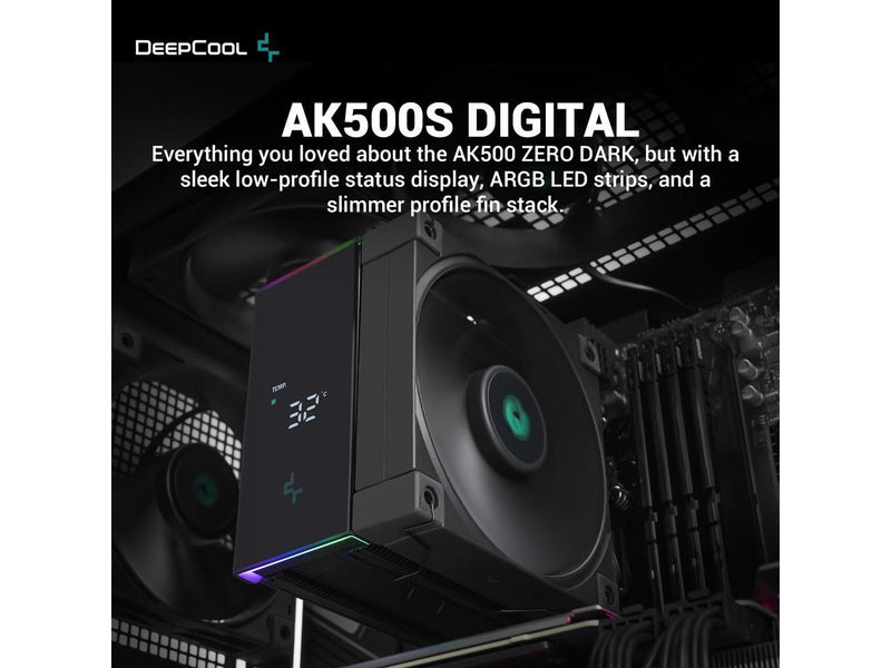 DeepCool AK500S DIGITAL Air Cooler, Single Tower, Real-Time CPU Status Screen, 5