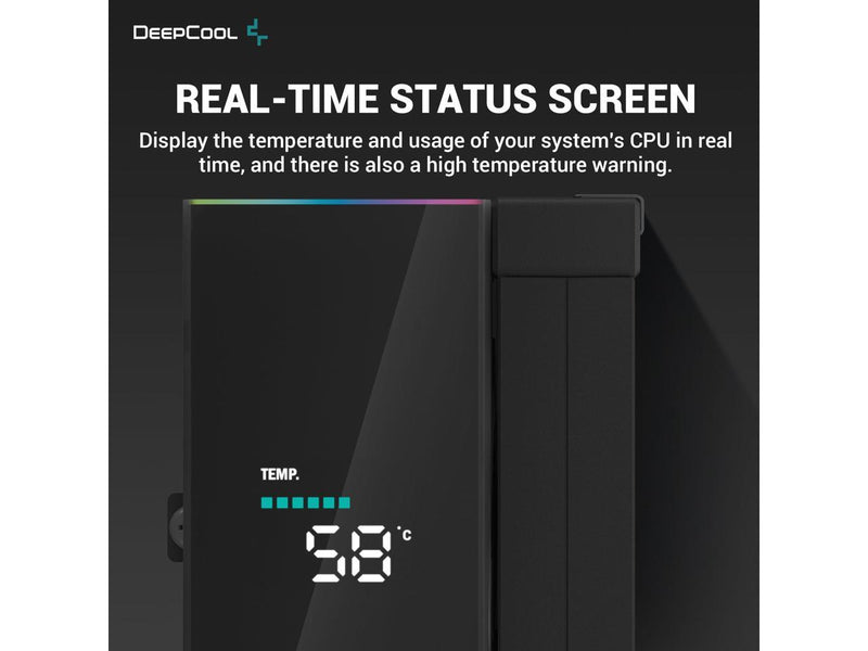 DeepCool AK500S DIGITAL Air Cooler, Single Tower, Real-Time CPU Status Screen, 5