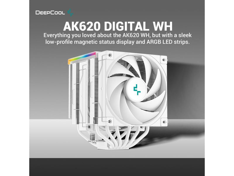 DeepCool AK620 DIGITAL WH Performance Air Cooler, Dual-Tower Layout, Real-Time