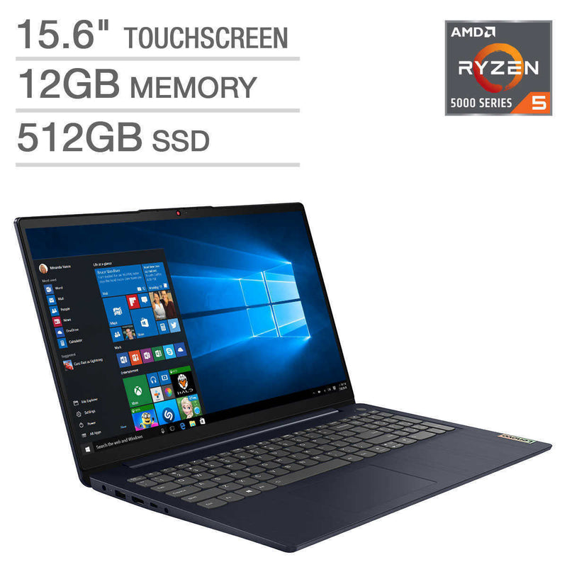LENOVO IDEAPAD 3 15.6" FHD TOUCH R5-5500U 12 512 SSD FPR 82KU00C1US - BLUE - Like New