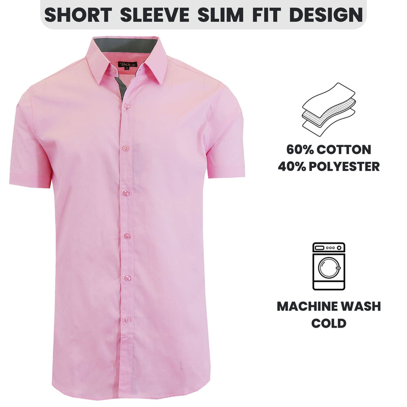 GALAXY BY HARVIC MENS SLIM FIT SHORT SLEEVE BUTTON UP SHIRT - SIZE: MEN S - PINK - Brand New