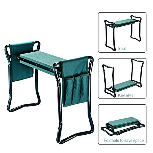 AB+ ABJ-KNLST01 Garden Kneeler Seat 2 Bonus Tool Pouches Soft Pad - Green Like New