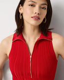 WHITE HOUSE BLACK MARKET HALF ZIP HALTER SWEATER TANK SIZE: WOMEN L - GOJI BERRY - Like New