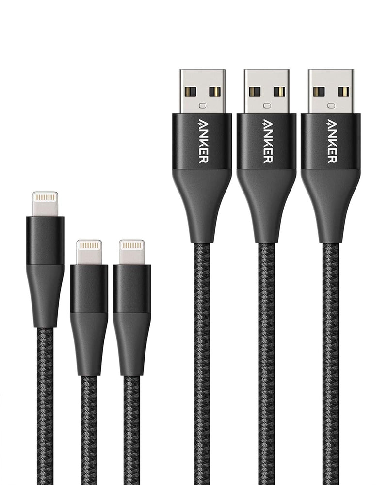 Anker Powerline+ II Lightning Cable, 3 Pack 3'+ 3' + 6', MFI, B8452012 - Black Like New