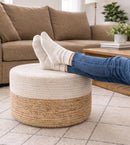 S&L HOMES POUF OTTOMAN 100% JUTE BRAIDED FOOTREST IVORY 18"x18"x12" - Like New