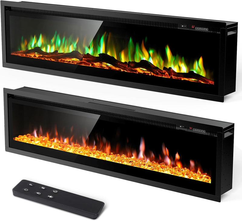 GINOST 50" ELECTRIC FIREPLACE INSERTS AND WALL MOUNTS - BLACK - Like New
