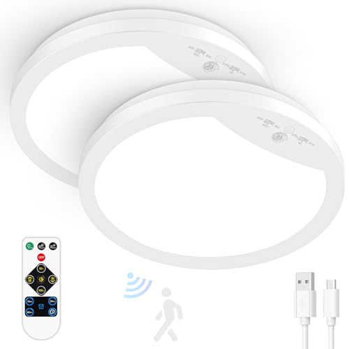 LAKUMU 2-PACK 9" RECHARGEABLE MOTION,LED CEILING LIGHT RECHARGEABLE - WHITE - Like New