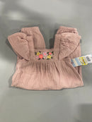 CAT & JACK BABY GIRLS' EMBROIDERED RUFFLE LONG SLEEVE ROMPER - SIZE 0-3M - PINK - Brand New