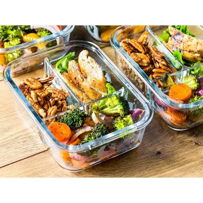 LEXI HOME 51 OZ. 3-COMPARTMENT BOROSILICATE GLASS FOOD STORAGE - CLEAR/BLUE - Like New