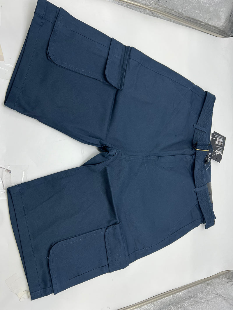 BLUE ICE MEN'S SLIM FIT STRETCH BELTED CARGO SHORTS - SIZE: MEN 34 - NAVY - Brand New