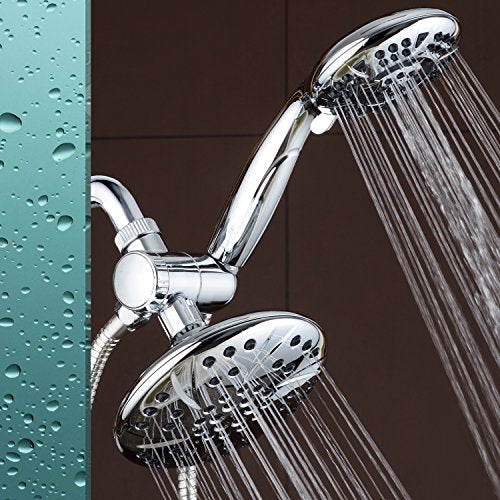 AQUADANCE HIGH PRESSURE 6-INCH / 6-SETTING PREMIUM RAIN SHOWER HEAD - SILVER - Like New
