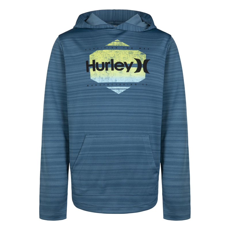 HURLEY BOYS' LONG SLEEVE HOODED GRAPHIC T-SHIRT YOUTH M RIFT BLUE HEATHER - Brand New