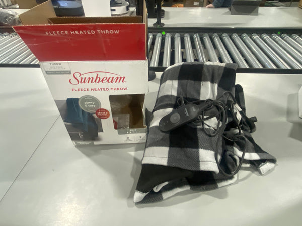 SUNBEAM FLEECE HEATED THROW, 50IN X 60IN, 127CM X 152 CM - BLACK/WHITE - Like New