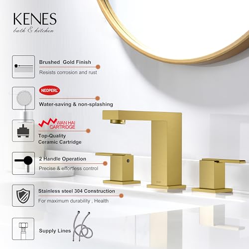 KENES WIDESPREAD BATHROOM FAUCET - 8-INCH BRUSHED GOLD - 4 Piece - Like New
