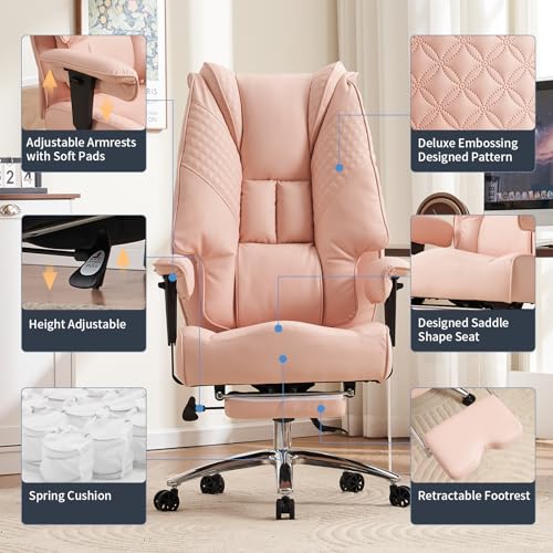 Big and Tall Office Chair 400lbs Wide Seat, Ergonomic Office Chair, Light Pink - Like New