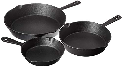 Jim Beam Set of 3 Pre Seasoned Cast Iron Skillets, JB0195, Black Like New