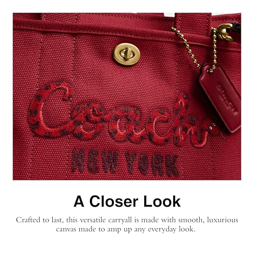 COACH COLORED DYE DENIM CARGO TOTE 26, K2457-CZ430 - RED RUBY - Like New