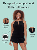 AQUA GREEN WOMEN KEYHOLE HIGH NECK TANKINI TOP SIZE S - SEEING SPOTS - Brand New