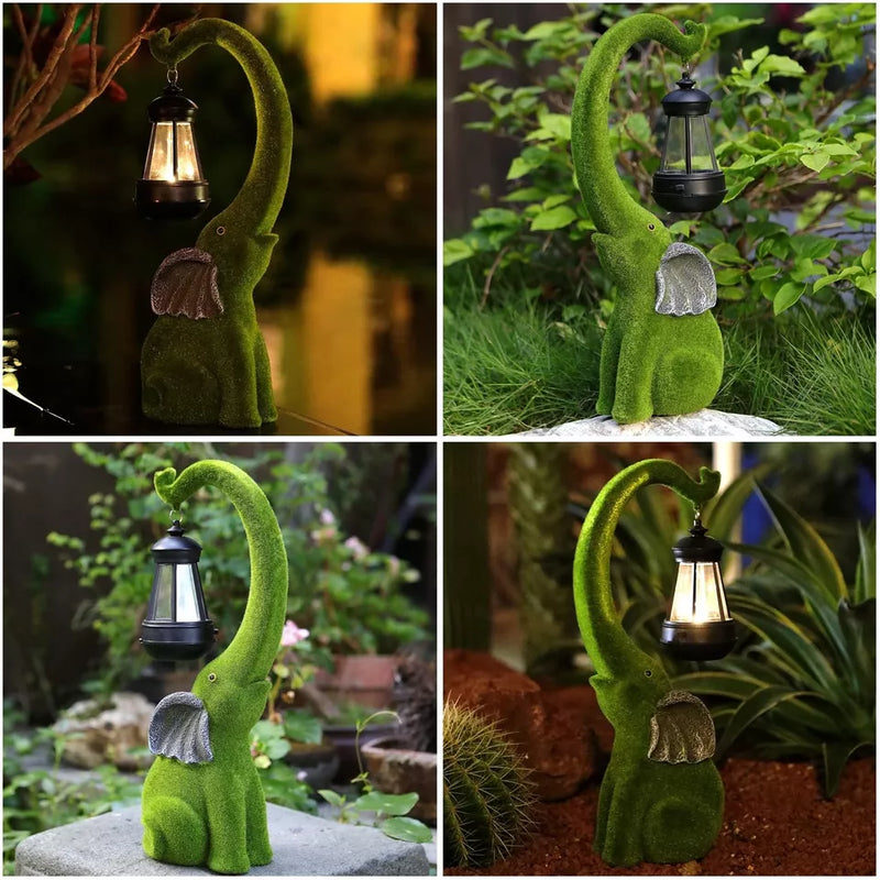 IVCOOLE OUTDOOR ELEPHANT GARDEN STATUE,15 INCH,SOLAR LIGHT GARDEN - MOSSY GREEN Like New