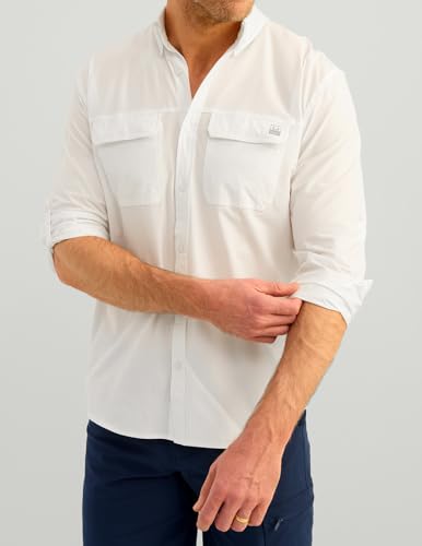 HUK MENS NEXT LEVEL SOLID LONG SLEEVE FISHING BUTTON DOWN SHIRT - SIZE L - WHITE - Brand New