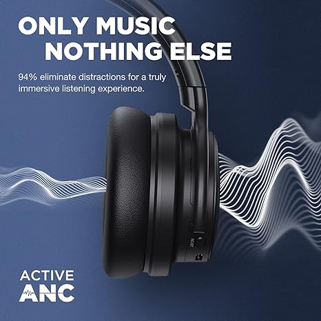 PurelySound E7 Active Noise Cancelling Wireless Over Ear - Matte Black New