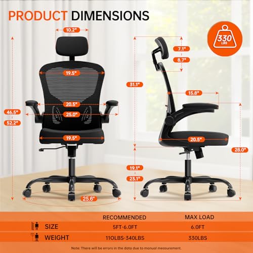 SYNORLA OFFICE CHAIR ERGONOMIC DESK CHAIR, 330LBS CAPACITY, BLACK - Like New