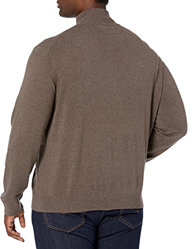 AMAZON ESSENTIALS MEN'S FULL-ZIP COTTON SWEATER SIZE LARGE - BROWN HEATHER - Brand New