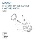 MOEN CHATEAU LAVATORY REPLACEMENT KNOB HANDLE KIT - CLEAR - Like New