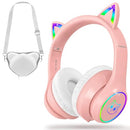 LOBKIN BLUETOOTH 5.4 KIDS HEADPHONES - LED CASE EARS FOLDABLE S16 - PINK - Like New