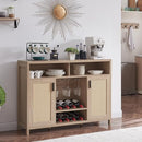 ALAXGUMROL COFFEE BAR CABINET RATTAN BUFFET SIDEBOARD STORAGE D02001N - OAK - Like New