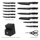 NULAS 15-PIECE KITCHEN KNIFE BLOCK SET WITH BUILT-IN SHARPENER - BLACK - Like New