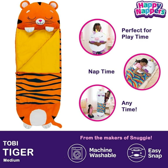 HAPPY NAPPERS PILLOW & SLEEPY SACK- TIGER (MEDIUM) - ORANGE - Like New