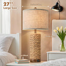ROSECLIFF HEIGHTS RATTAN TABLE LAMP 2 USB PORTS HANDMADE SEAGRASS - TAN/BROWN - Like New