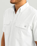 HUK MENS NEXT LEVEL SOLID SHORT SLEEVE FISHING BUTTON DOWN SHIRT WHITE M - Brand New