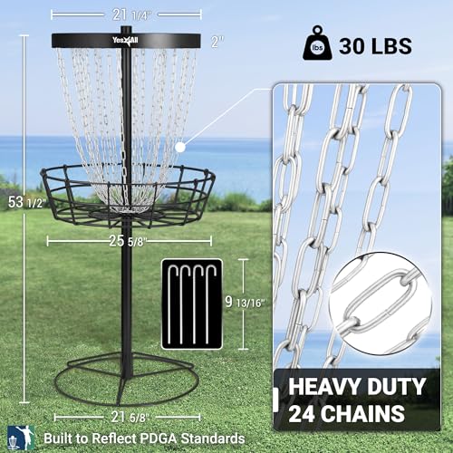 YES4ALL METAL PORTABLE DISC GOLF BASKET 24-CHAIN - BLACK - Brand New