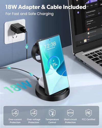 HUANCTOMA WIRELESS CHARGER 3 IN 1 WIRELESS CHARGING STATION CW360 - BLACK - Like New