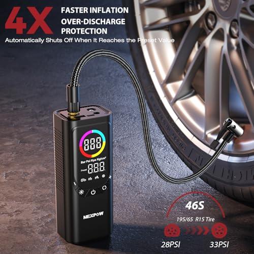 NEXPOW TIRE INFLATOR AIR COMPRESSOR 150PSI 9000MAH CORDLESS NP17 - BLACK - Like New