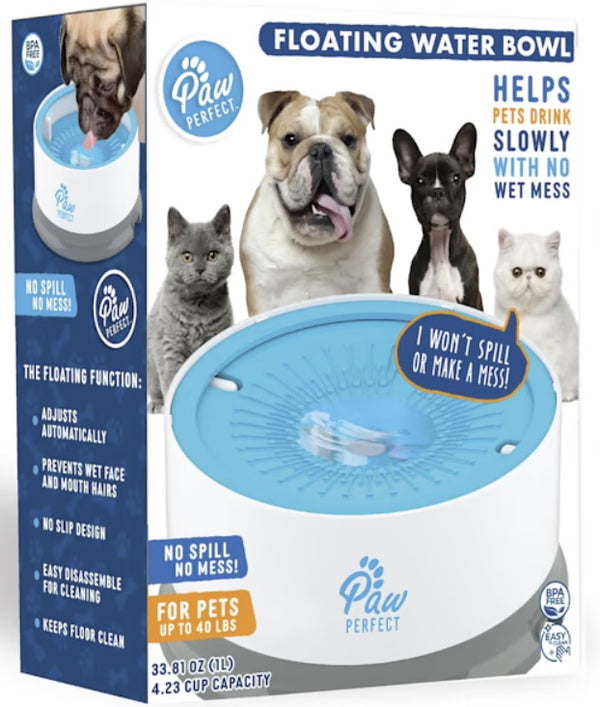 Paw Perfect - Floating Water Bowls for Dogs & Cats, 4.23 Cups, 8580 - WHITE/BLUE Like New