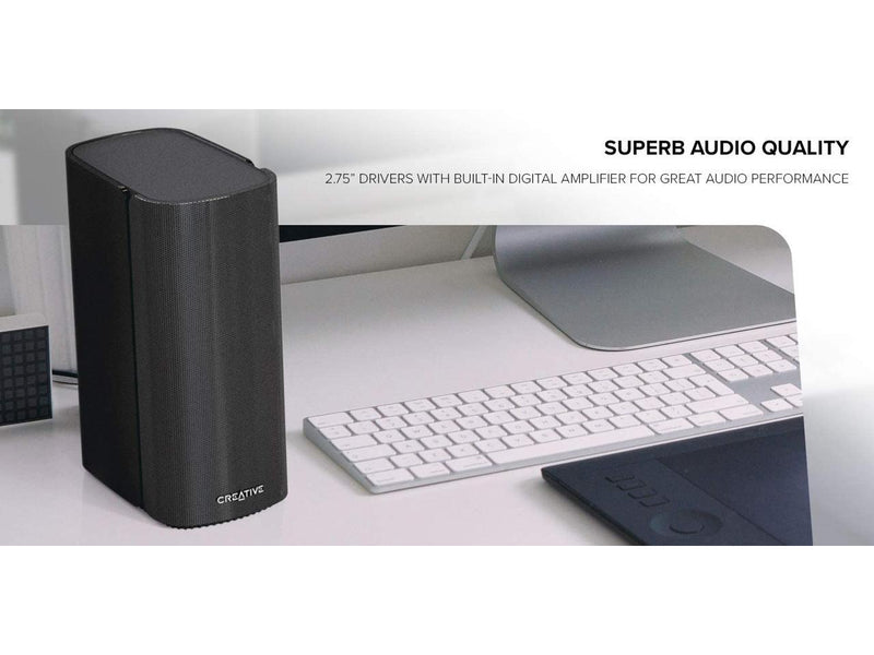 Creative T100-2.0 Compact Hi-Fi Desktop Speakers, up to 80W Peak Power