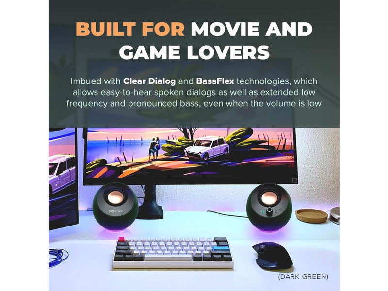 Creative Pebble Pro Minimalist 2.0 USB-C Speakers with Bluetooth, RGB Lighting -