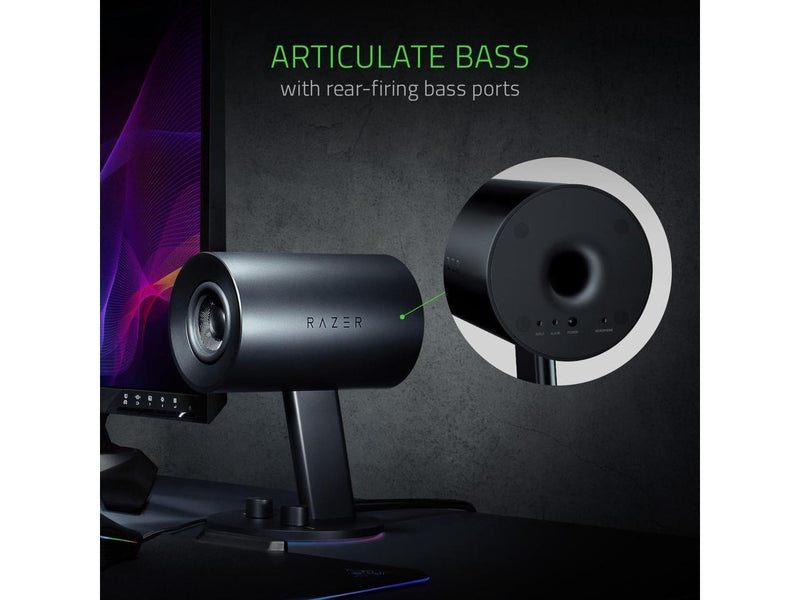 Razer Nommo Chroma: Custom Woven 3" Glass Fiber Drivers - Rear-Facing Bass Ports