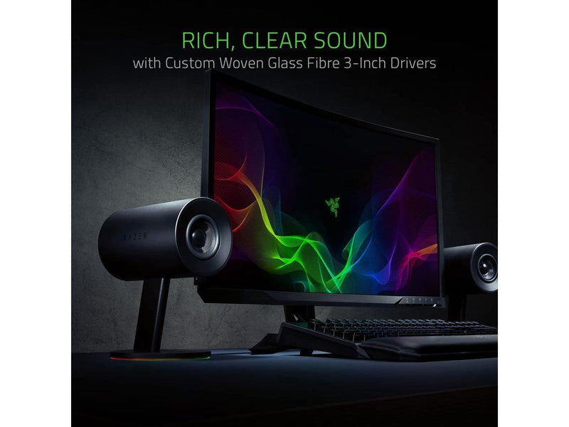 Razer Nommo Chroma: Custom Woven 3" Glass Fiber Drivers - Rear-Facing Bass Ports