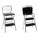 COSCO STYLAIRE RETRO CHAIR + 2 STEP STOOL WITH FLIP-UP SEAT, STEEL, BLACK - Like New