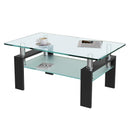 DKLGG Rectangle Glass Center Coffee Table with Lower Shelf Metal Legs - Black - Like New